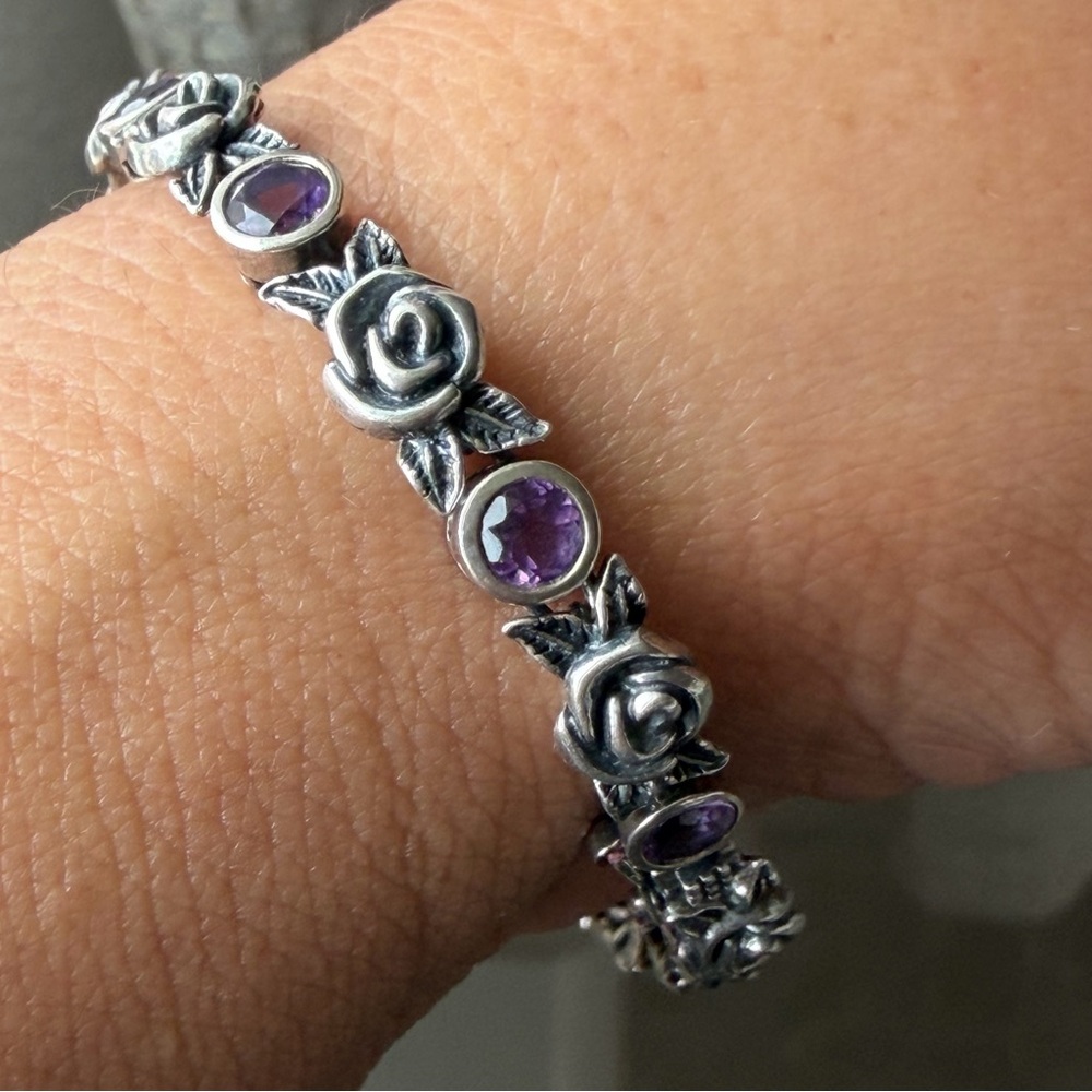 PAZ CREATIONS | Amethyst Sterling Silver Rose Bud Dainty Design Tennis Bracelet
